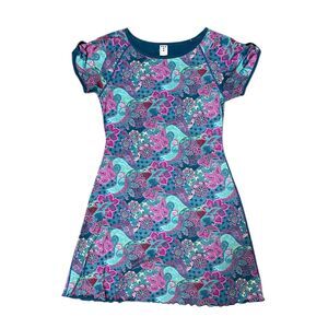 Title Nine, Women's Mini Dress, Green Blue Pink Purple Floral Paisley Print, XS